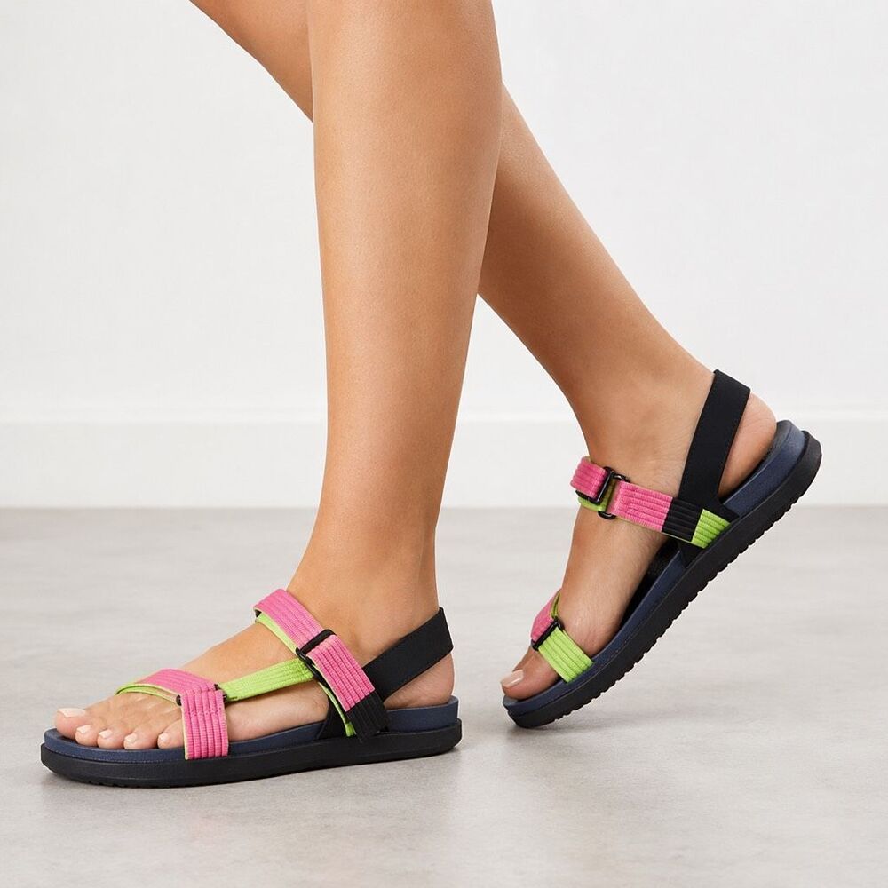NWOT Native Womens Multi Colorblock Zurich Strappy Sandals Size 9W